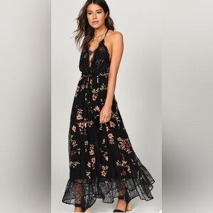 Tobi Black Floral Backless Dress